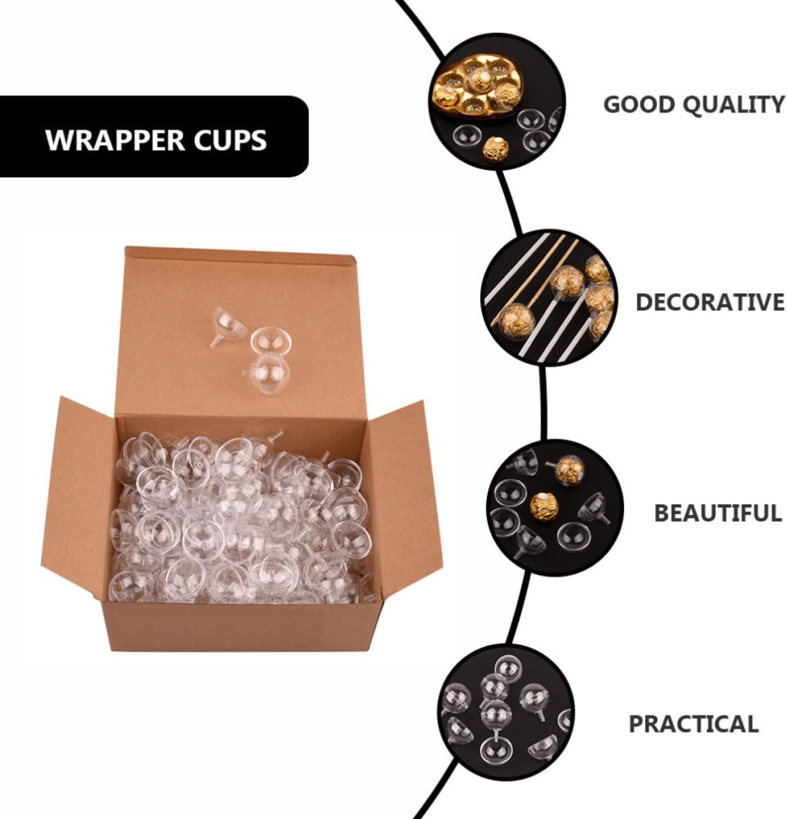 OUNONA 100pcs Plastic Decorative Chocolate Wrapper Balls for Confectionery Products, Practical and Portable Candy Holder Cups for Party and Wedding Decorations
