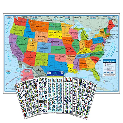 Superior Mapping Company United States of America Poster Size Wall Map 40 x 28 with USA Cities & Star Poster Board Letters Stickers