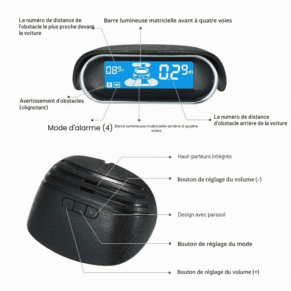 Sunwan N8P4L Capteur de stationnement de voiture Dual-Core, vue avant et arrière avec écran LCD, système de radar de recul, 4 voix, commutable avec 8 capteurs noirs