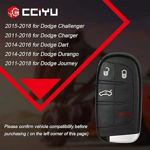 Miniatura 2 de cciyu 1 llave abatible sin cortar (funda de casa) 4 botones de repuesto para 4 botones M3N-40821302 para 11-18 para Dodge para cargador 15-18 para