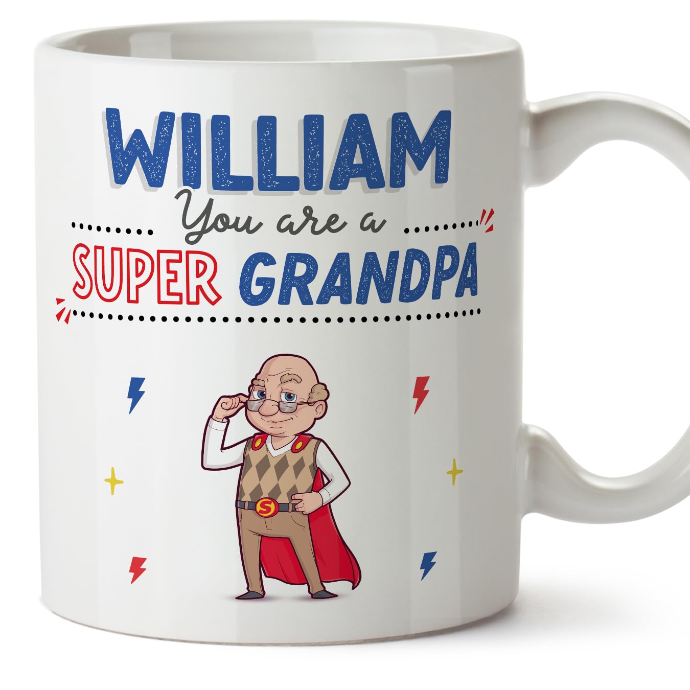 MUGFFINS Personalised Mug for Grandfather/Grandpa - in English - You are Super! - Funny Custom Gift - Ceramic 11oz Mug