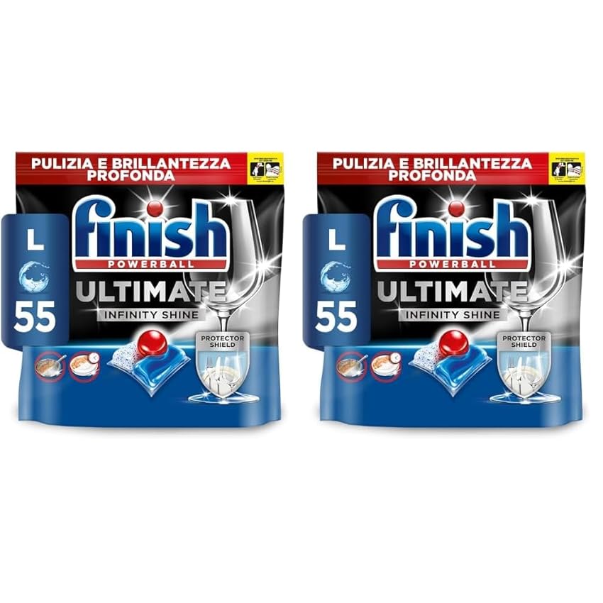 Finish Ultimate Infinity Shine Pastiglie Lavastoviglie Regular, 55 Capsule, Detergenti per Lavastoviglie contro lo Sporco e i Residui Incrostati (Confezione da 2)