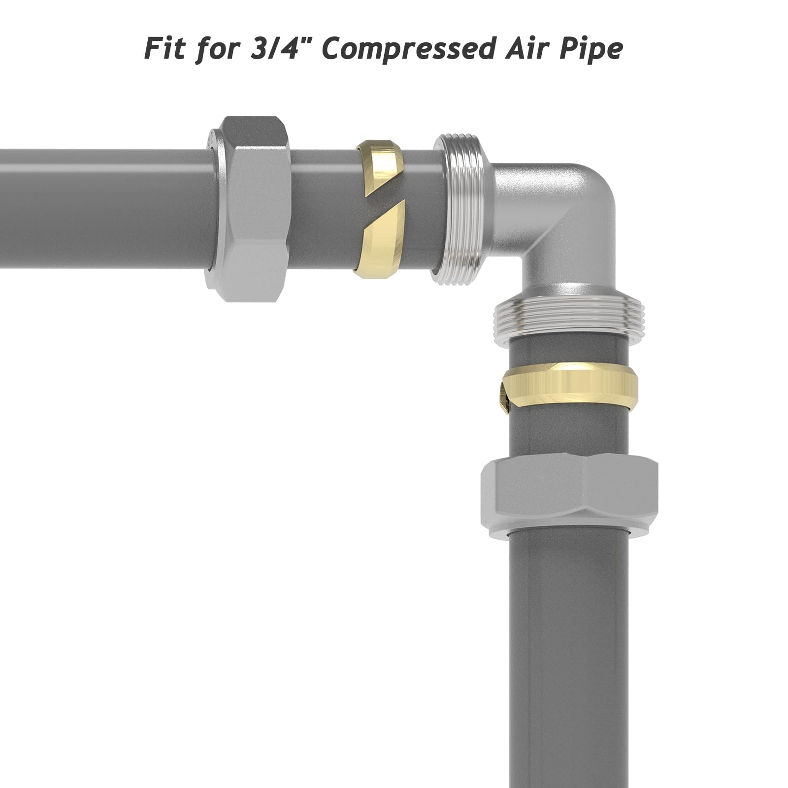 4 accesorios de codo iguales de 3/4 pulgadas para tubos de 3/4 pulgadas compatibles con sistema de tuberías de aire comprimido, kit de accesorios de compresor para sistema de línea de aire de tienda
