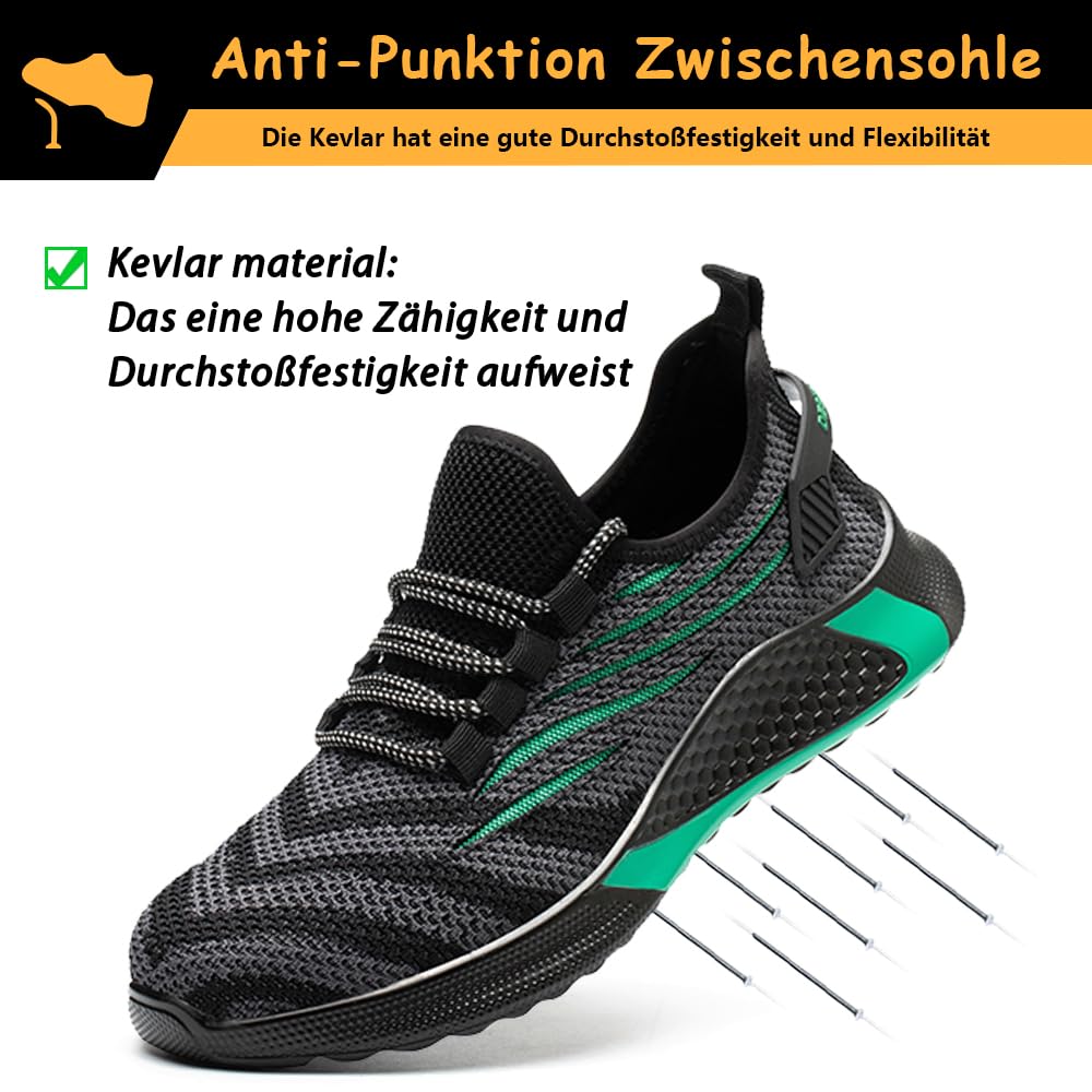 Sicherheitsschuhe Herren Leicht Arbeitsschuhe Damen Atmungsaktive Stahlkappenschuhe Sportlich rutschfeste Schutzschuhe Breathable Arbeitsturnschuhe mit Stahlkappe