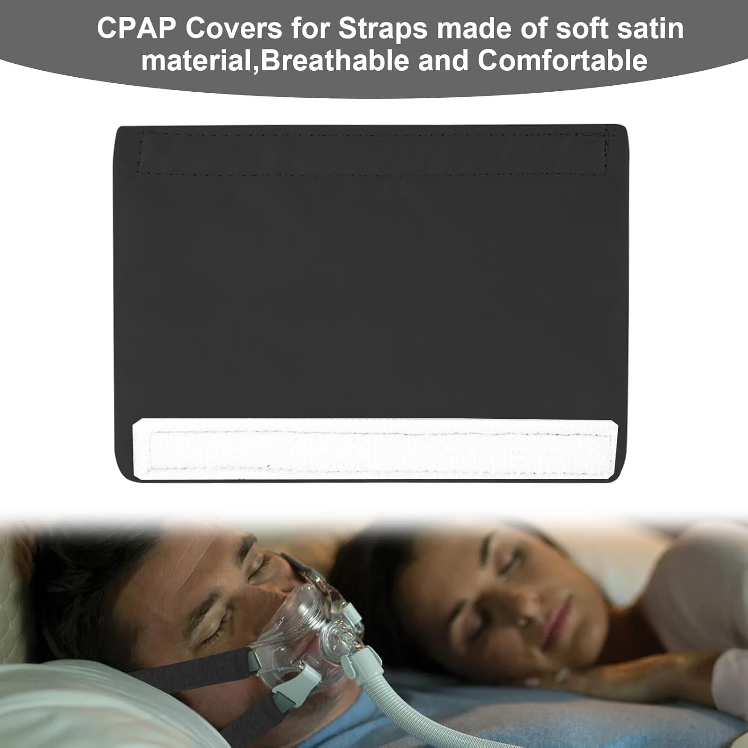 8 PCS Satin CPAP Mask Strap Covers, Comfortable CPAP Strap Covers, Silky CPAP Mask Cushions to Fit Airfit f20 Headgear, Anti Wrinkle CPAP Hair Protector for Reducing Red Marks (Black)