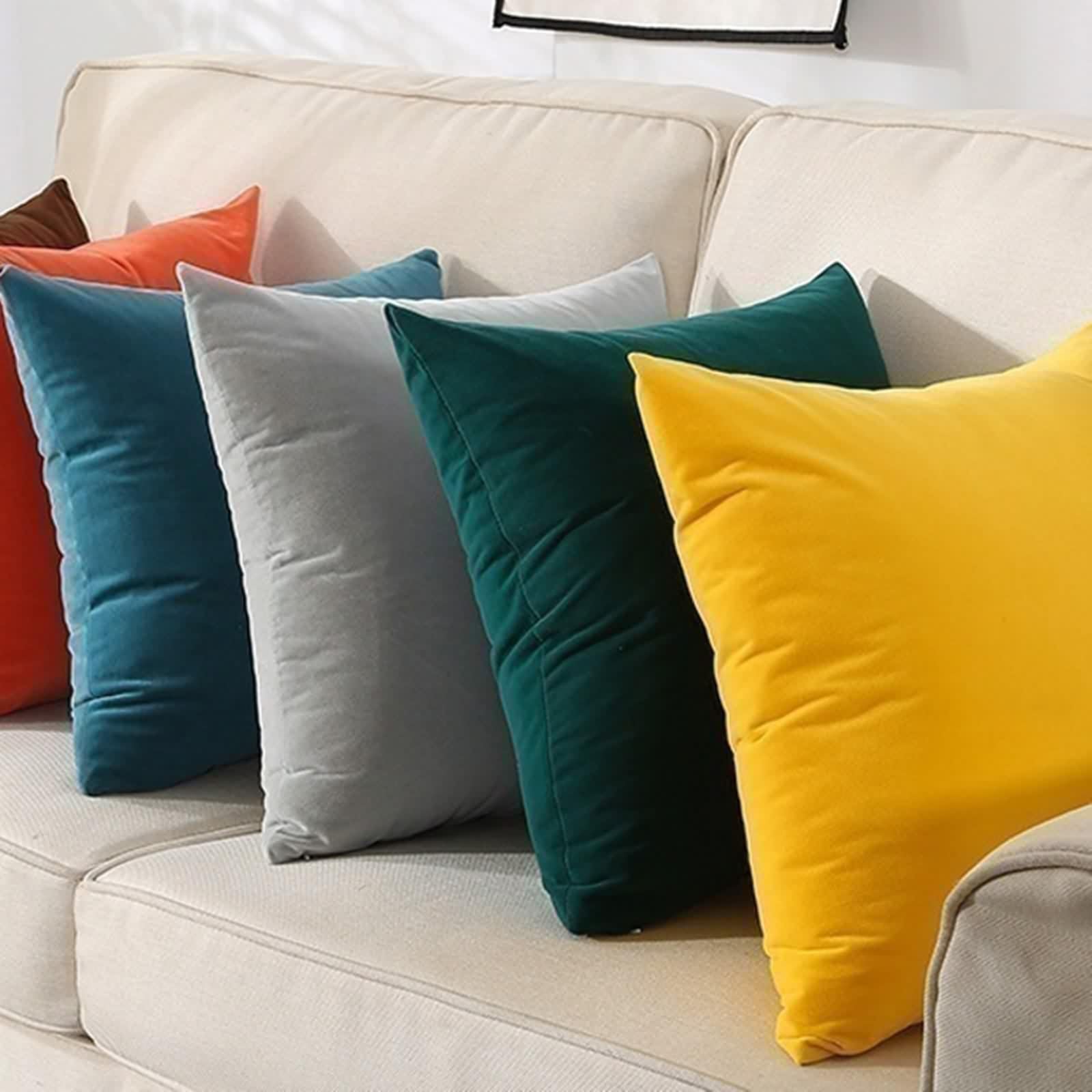Kissen Bezüge, Sofakissen 50X50 cm Bezüge Einfarbiger Doppelseitiger Samt Polyester Hellblaugrün 4 Stück für Bett Wohnzimmer