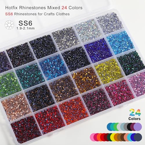 Image of BEADSLAND Hotfix Rhinestones Mixed 24 Colors,SS6 /17280pcs | Mat: glass,2mm,DIY,for crafts clothes,with tweezers,wax pencil and spoon