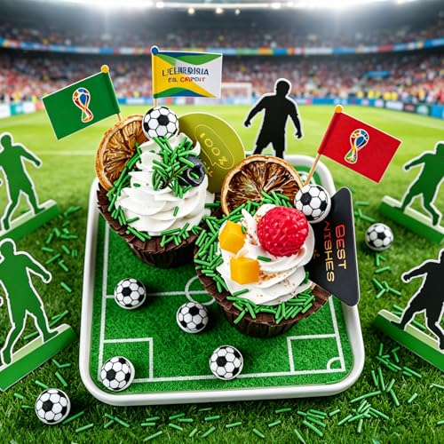 Image of Edible Soccer Sprinkles, Green Jimmies and 10Pcs Soccer Ball Candy Mix | World Cup Celebration, Sports Themed Birthday Party Baking, Cake Decorating, Cookies Decorations, Cupcake Toppers