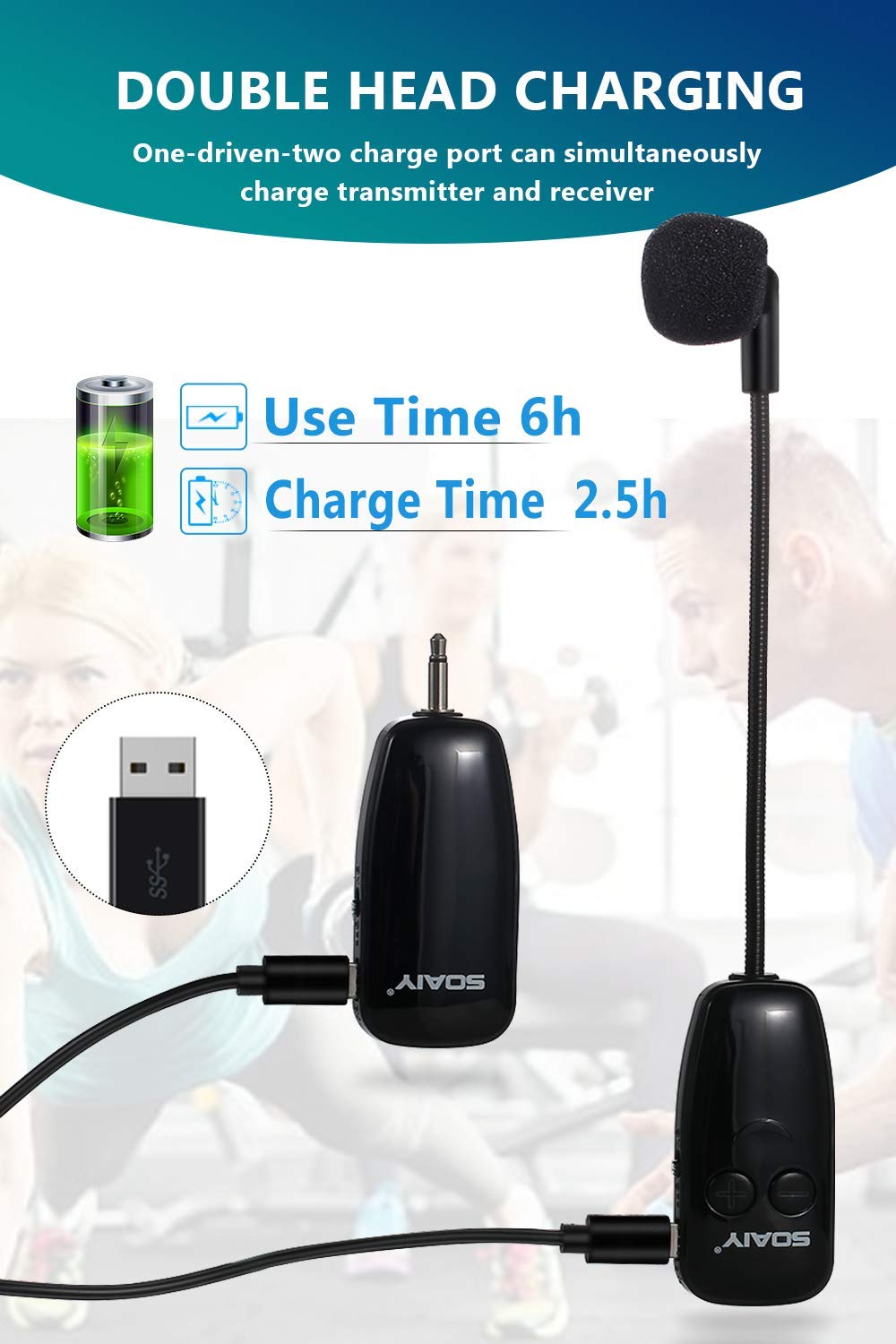 Microphone sans Fil UHF à Transmission Stable de 50m,Micro Casque Rechargeable à Bonne Autonomie de 6h,2 en 1 Micro Serre Tête/à Main pour Conférence,Séance,Enseignement,Guide Tourisme