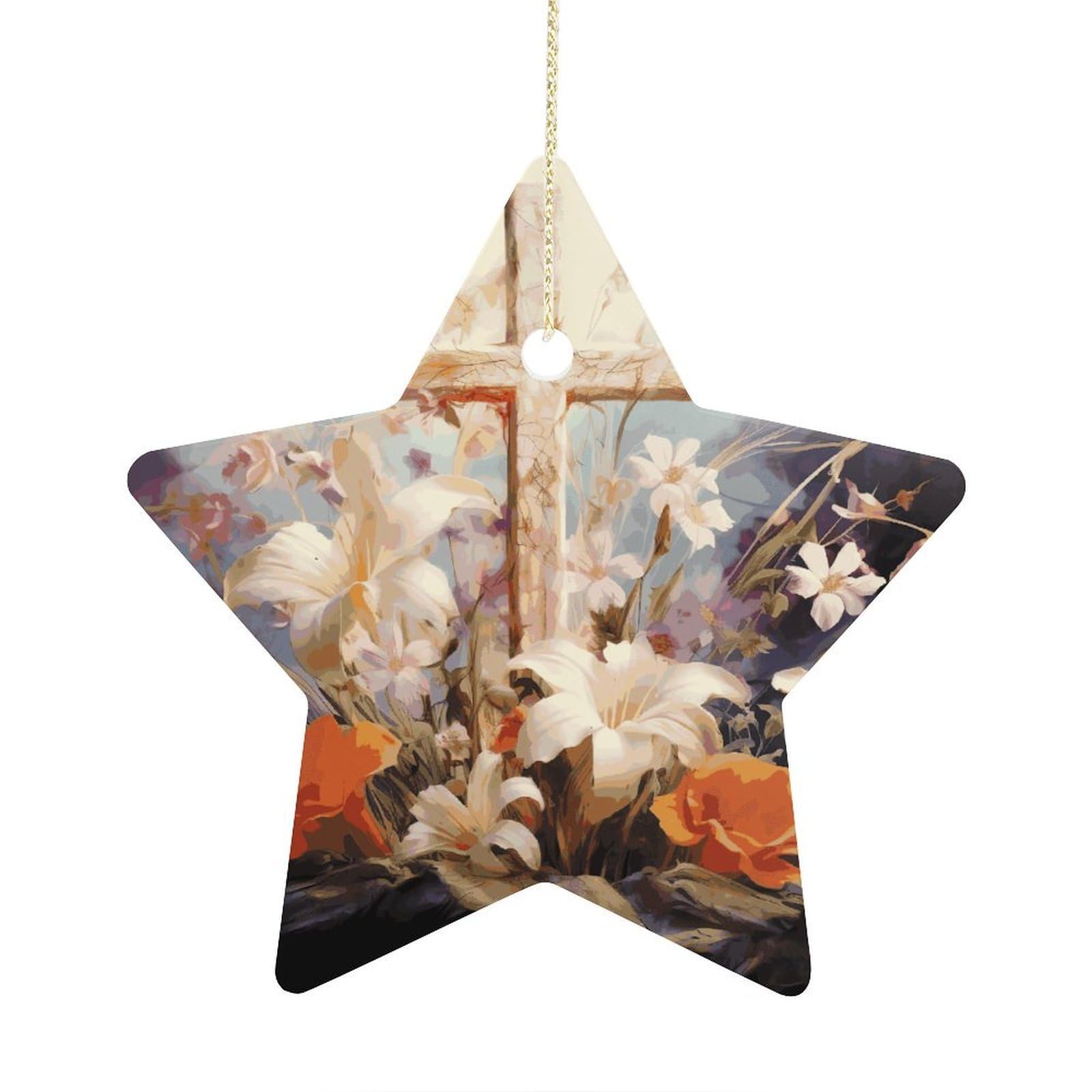 Fodpand Women's Style Easter Cross Art Ornament With String, Keepsake Hanging Decorations,Ceramic Ornaments For Men Indoor Home Holiday Party Gifts