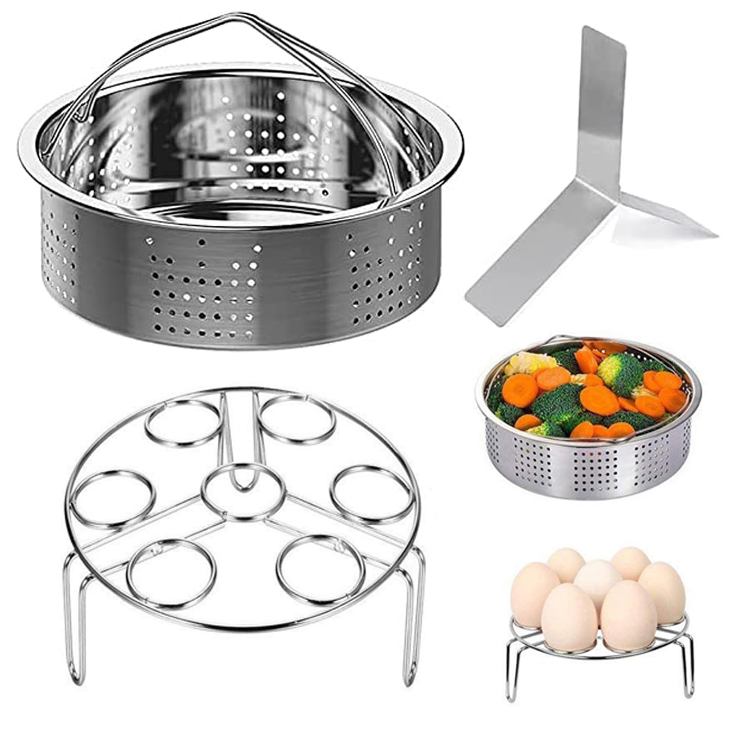 3 Pezzi Set Rack Vapore, Acciaio Inossidabile Vapore, Set Supporto Vapore, Set Castelli Vapore, Supporto Vapor e Uovo, Divisore, Cestello Cottura Vapore, per Panini al Vapore, Mais, Pesce, Gnocchi