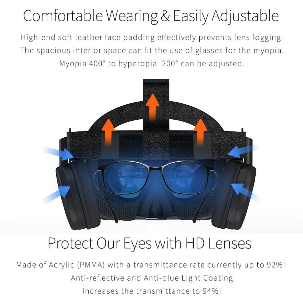 VR Occhiali Realtà Virtuale, Visore 3D con Cuffie Bluetooth di Alta Qualità, Compatibile con Smartphone iPhone e Android 4.7–6.3 Pollici, per Giochi e Film 3D, Regalo Compleanno e Natale
