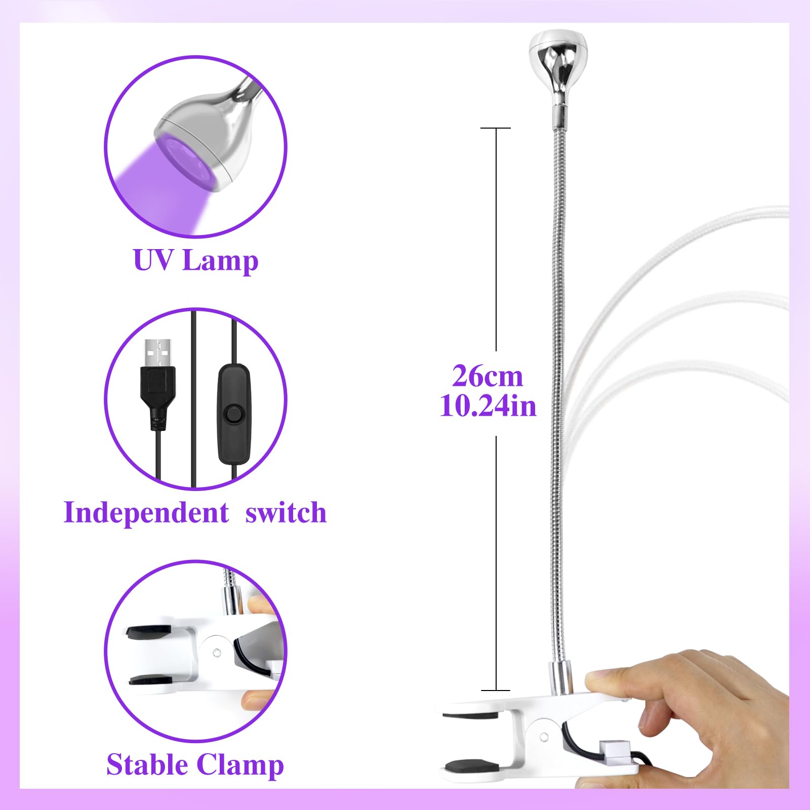 Soodyoow 3W UV Lamp for Gel Nails Nail Lamp, Mini UV Lamp for Beginners Salon, DIY (Silver), Plateado - Image 2