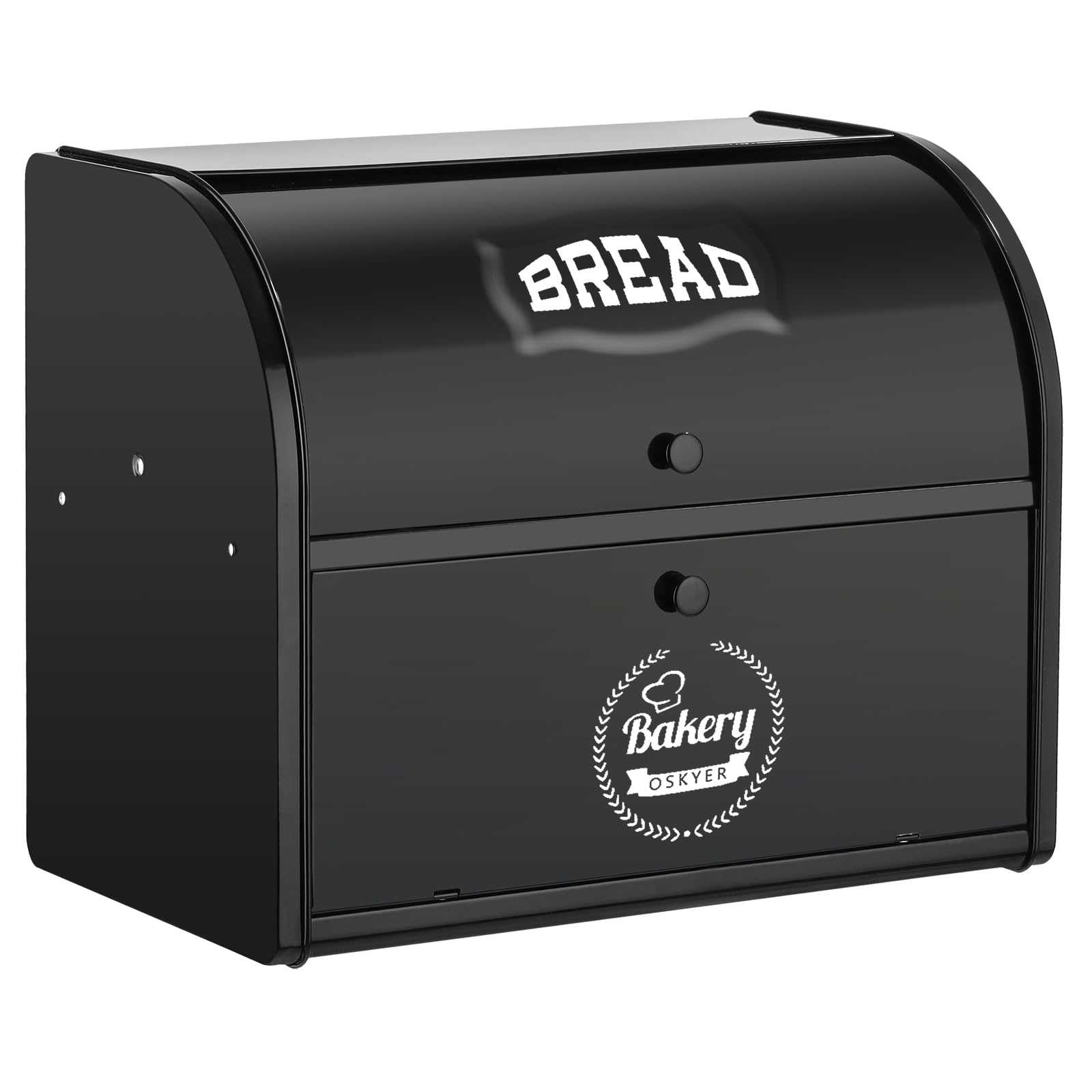 Dyserbuy Bread Bin, Bread Bins for Kitchen, Large Bread Box with Roll Top Lid, Double Metal Bread Container, Storage Bin for Fresh Loaves, Cookies, Pastries 40 x 32 x 24 cm (Black)