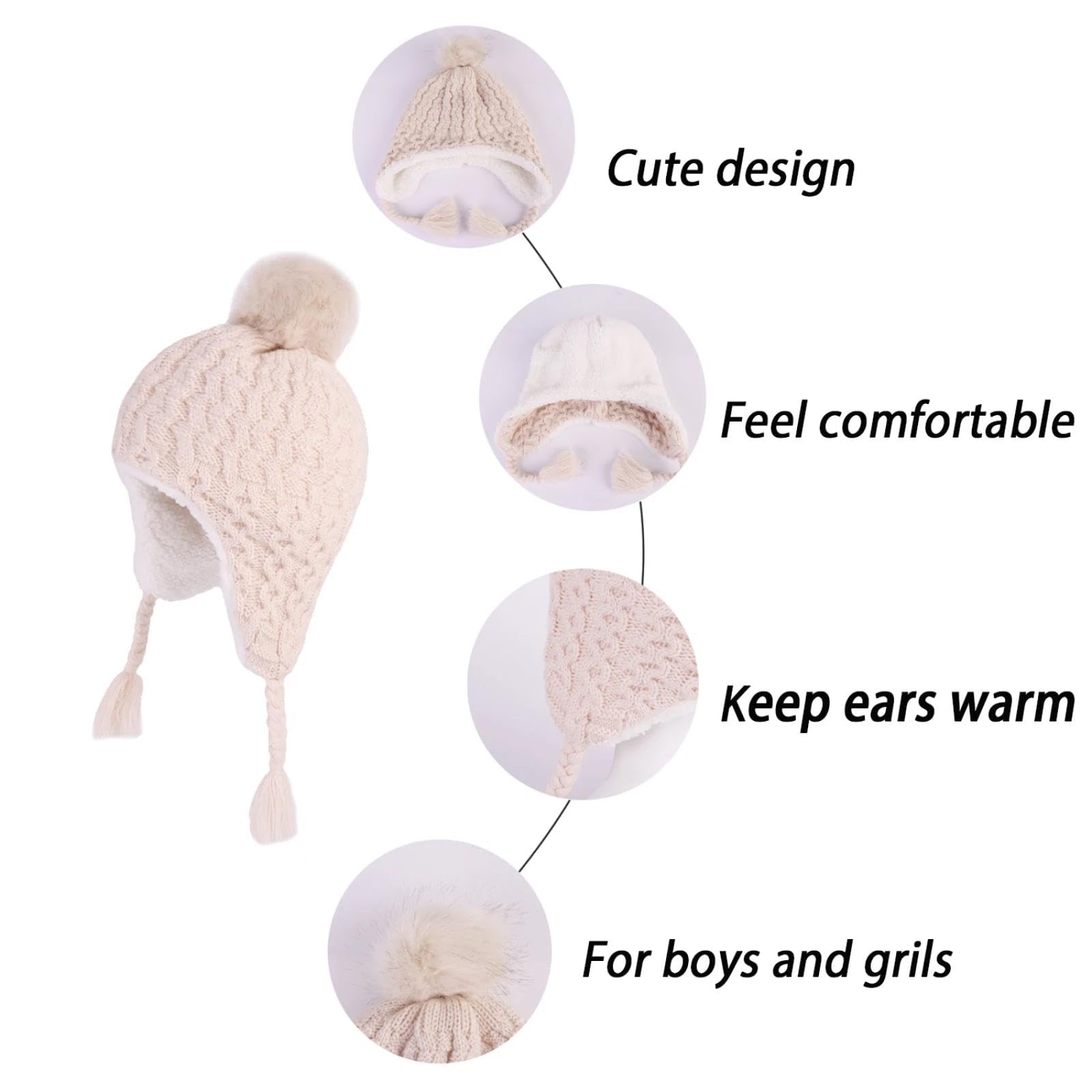 Gorros De Punto para Sombrero Tejido Beanie Gorro De Bebé Bebé Niño Niña Sombrero De Invierno Forrado Cálido Sombreros Diarios De Punto