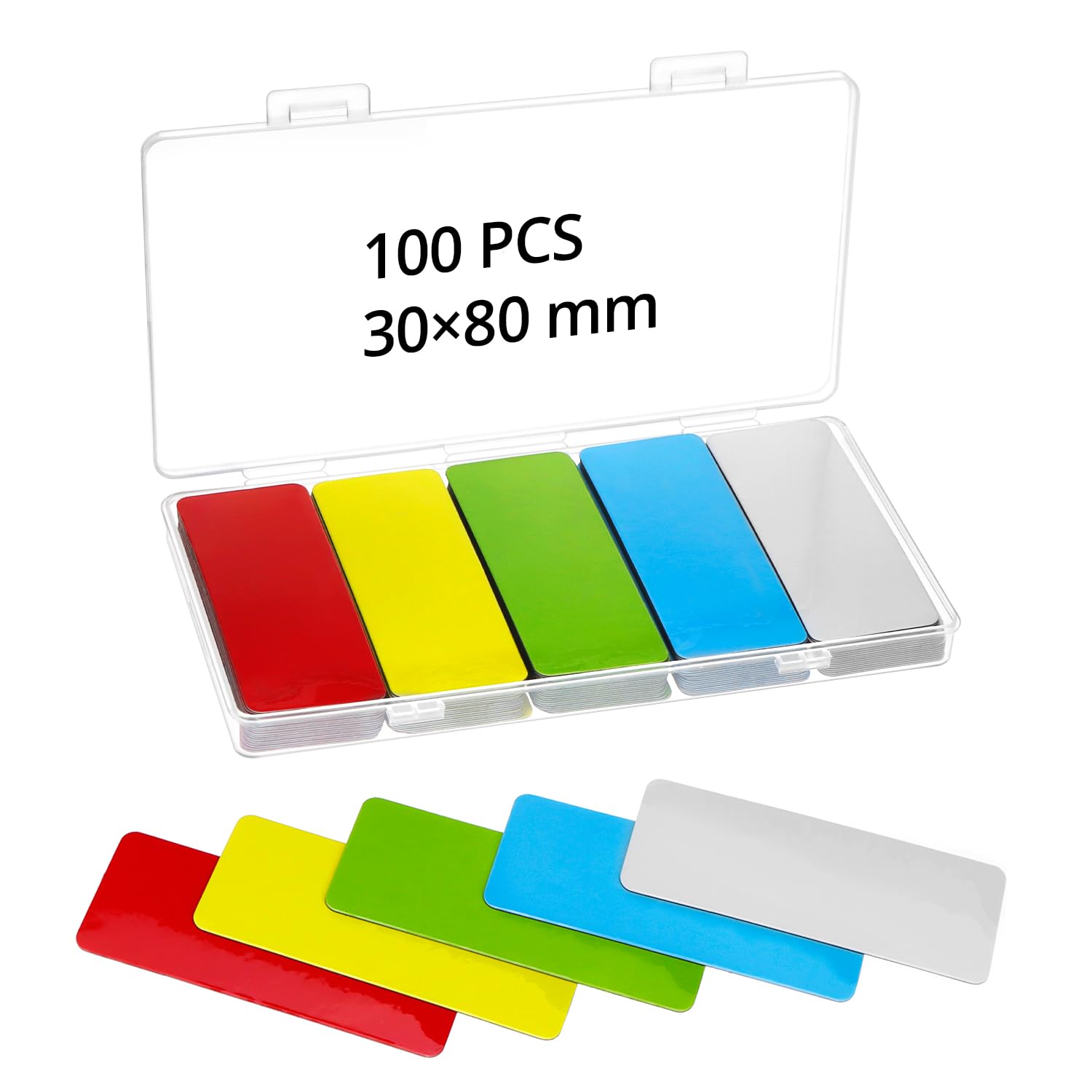 QWORK® 100PCS Dry Erase Magnetic Labels Set, 30x80mm Reusable Whiteboard Magnets for Refrigerator, Office & Classroom Use
