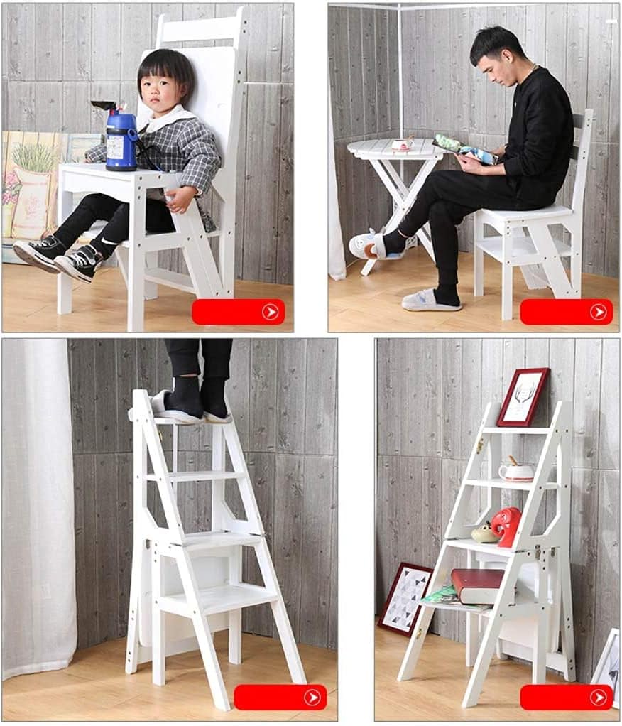BABYCE Step Stools for Adults Foldable Folding Ladder Staircase Multi-Functional Folding Solid Wood Ladder Stool,Household Stool Step Ladder Sturdy Stepladder 12.4" X18.1" X35.4"