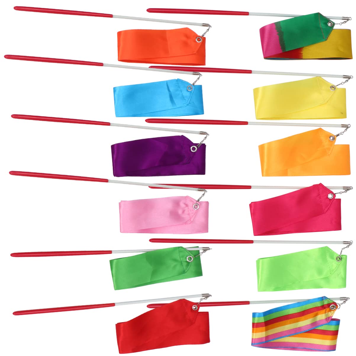12PCS Rhythmic Dance Ribbons 10 Colors Gymnastics Ribbon Dancer Wand Unisex Dancing Streamers for Artistic Dancing Gymnastics Circus Carnival Shows Talent Shows