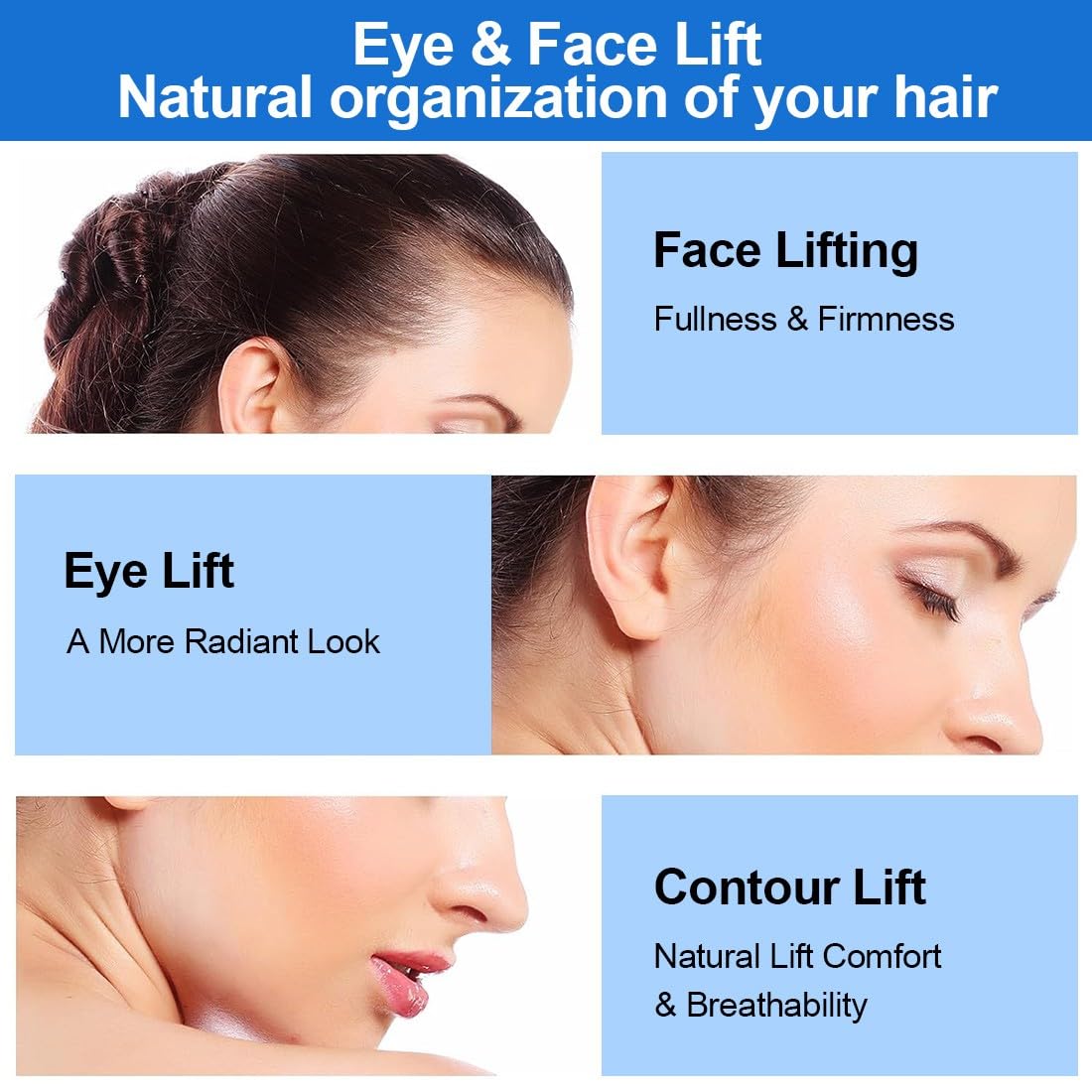 3 Piezas Face Lift Band Face Lifting Hairpins, Cinta de levantamiento facial instantáneo, para Eliminar las Arrugas en la Cola de los Ojos, 3 Unidades (Negro + Marrón+Albaricoque)