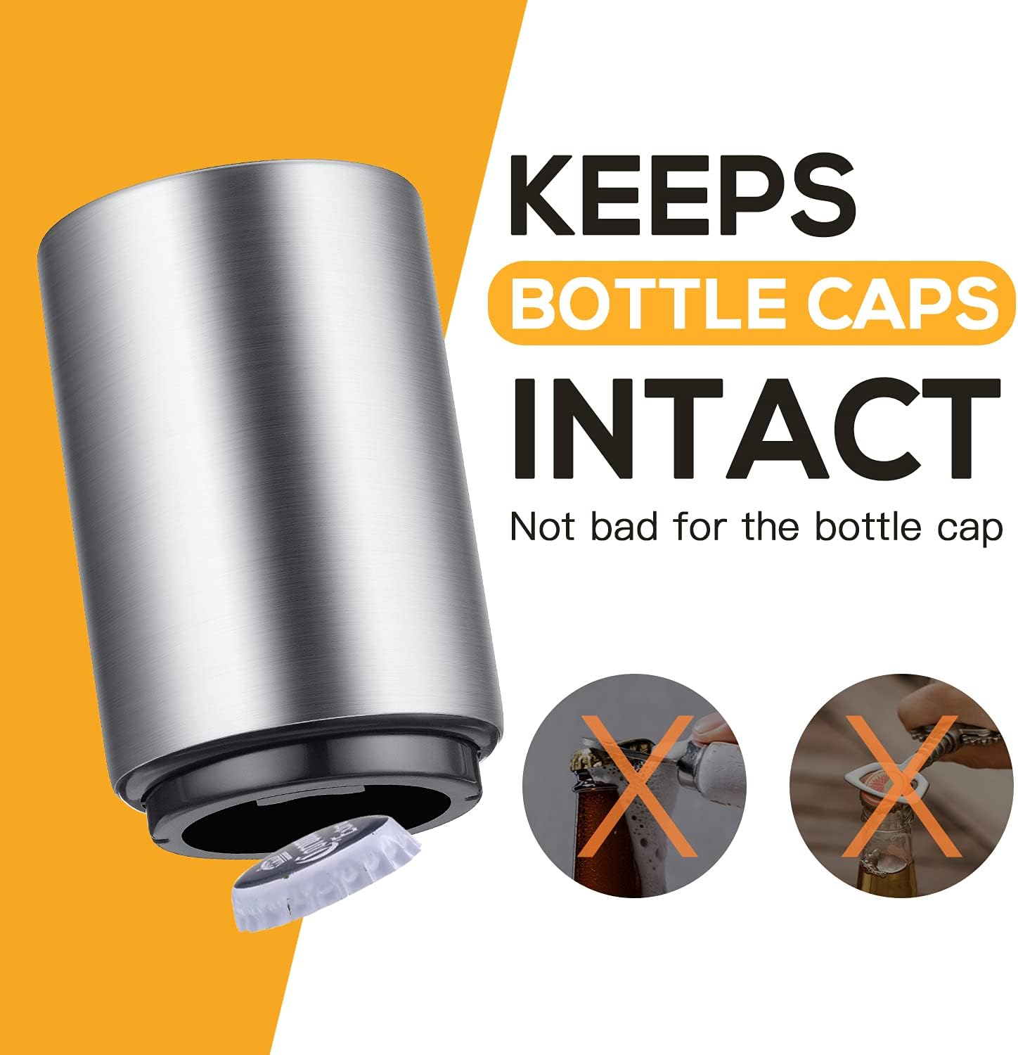 Swaytail Premium Beer Bottle Opener, Stainless Steel, Automatic Wine Bartender Tool, Press & Pop Lid Open, Potable, No Damage, Quick Open Cap for Kitchen Home Bar Restaurant Household Utensils: Home & Kitchen