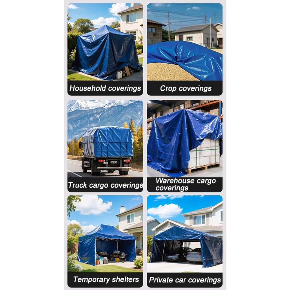 Lona de PVC resistente de 500 g/m² con ojales reforzados, plegable, antidesgarros, para exteriores, lona impermeable de 3 x 6 m, para camping, techo, patio, lluvia y refugio solar