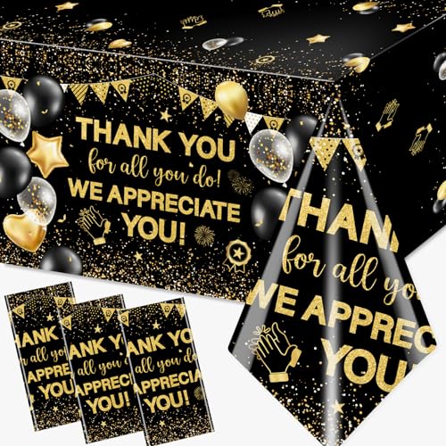 Image of We Appreciate You Tablecloth Decoration,Thanks You Party Decoration 3pcs Black and Gold Thank You for All You Do Table Covers for Appreciate Party Employee Teacher Doctor Decor
