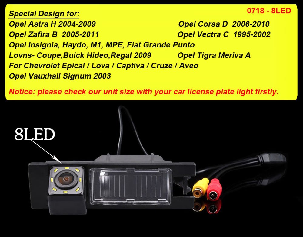 Kalakass Car Backup Camera,IP 67 Waterproof LED Night Vision License Plate Reverse Rear View Back Up Car Camera compatible with Astra H Corsa D Meriva A Vectra C Zafira B - Image 2