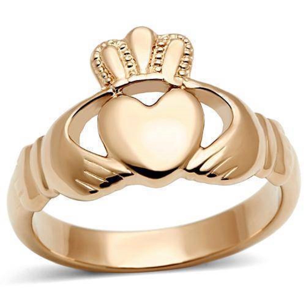 YourJewelleryBoxTK160R IRISH Claddagh RING STAINLESS STEEL 316 ROSE GOLD NO STONE NO TARNISH