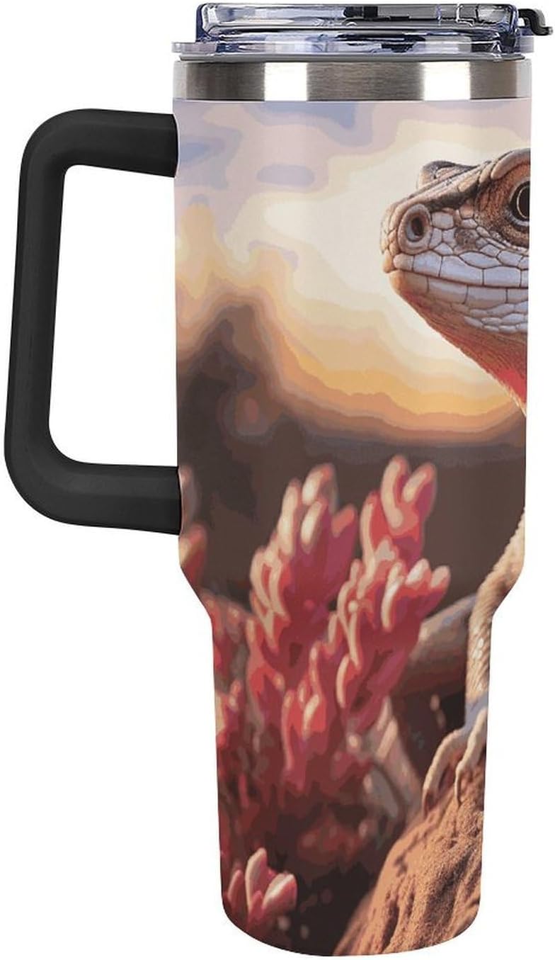 40 Oz Tumbler with Straw And Lid White Lizard Insulated Travel Coffee Mug Stainless Steel Water Bottle Vacuum Insulated Tumblers for Sport Work Car Travel Weekends