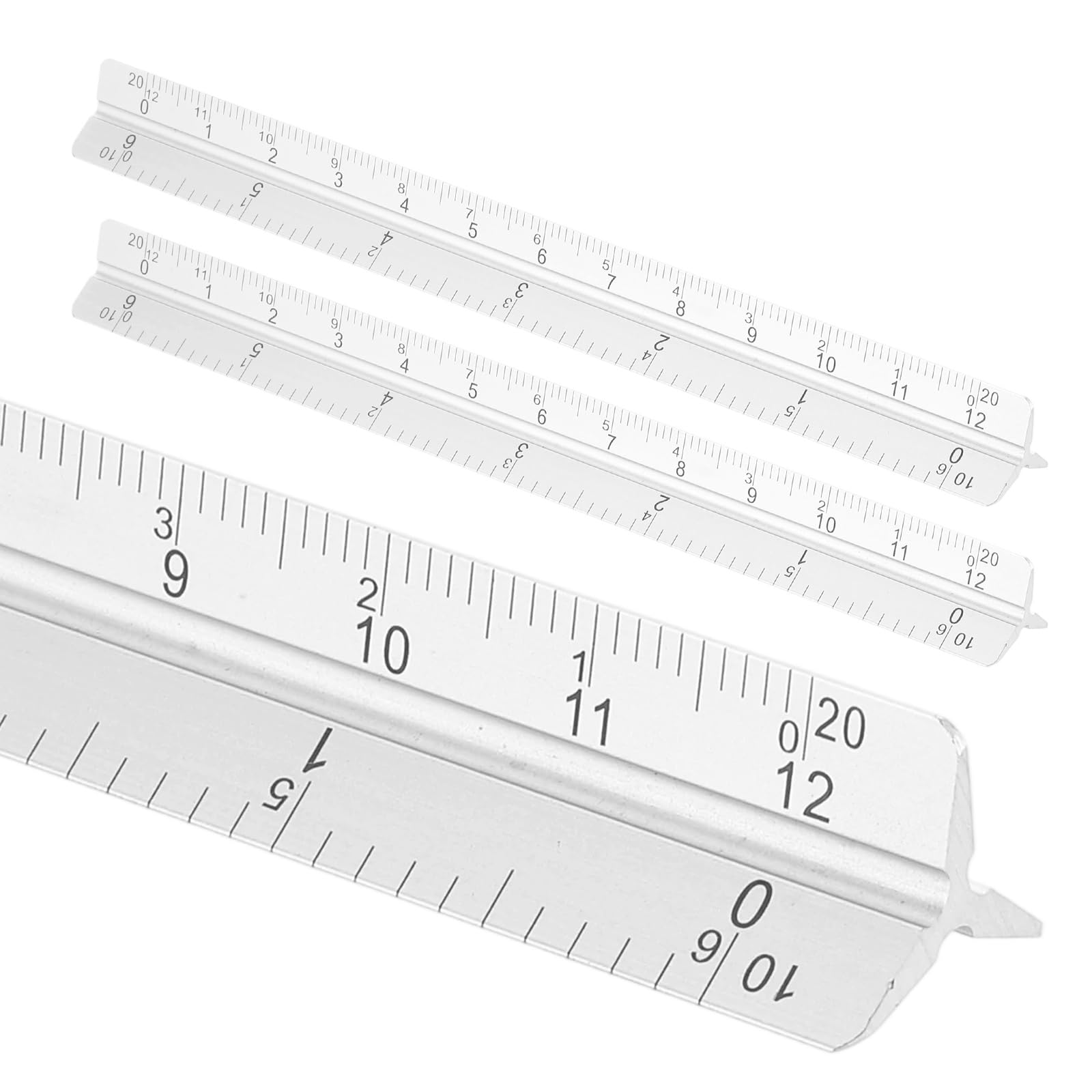 sourcing map 2 Pcs Architectural Scale Ruler, 7 Inch Standard Aluminum Alloy Architect Triangular Large Scale Laser-Etched Blueprint Drafting Ruler for Architects Engineers, Silver