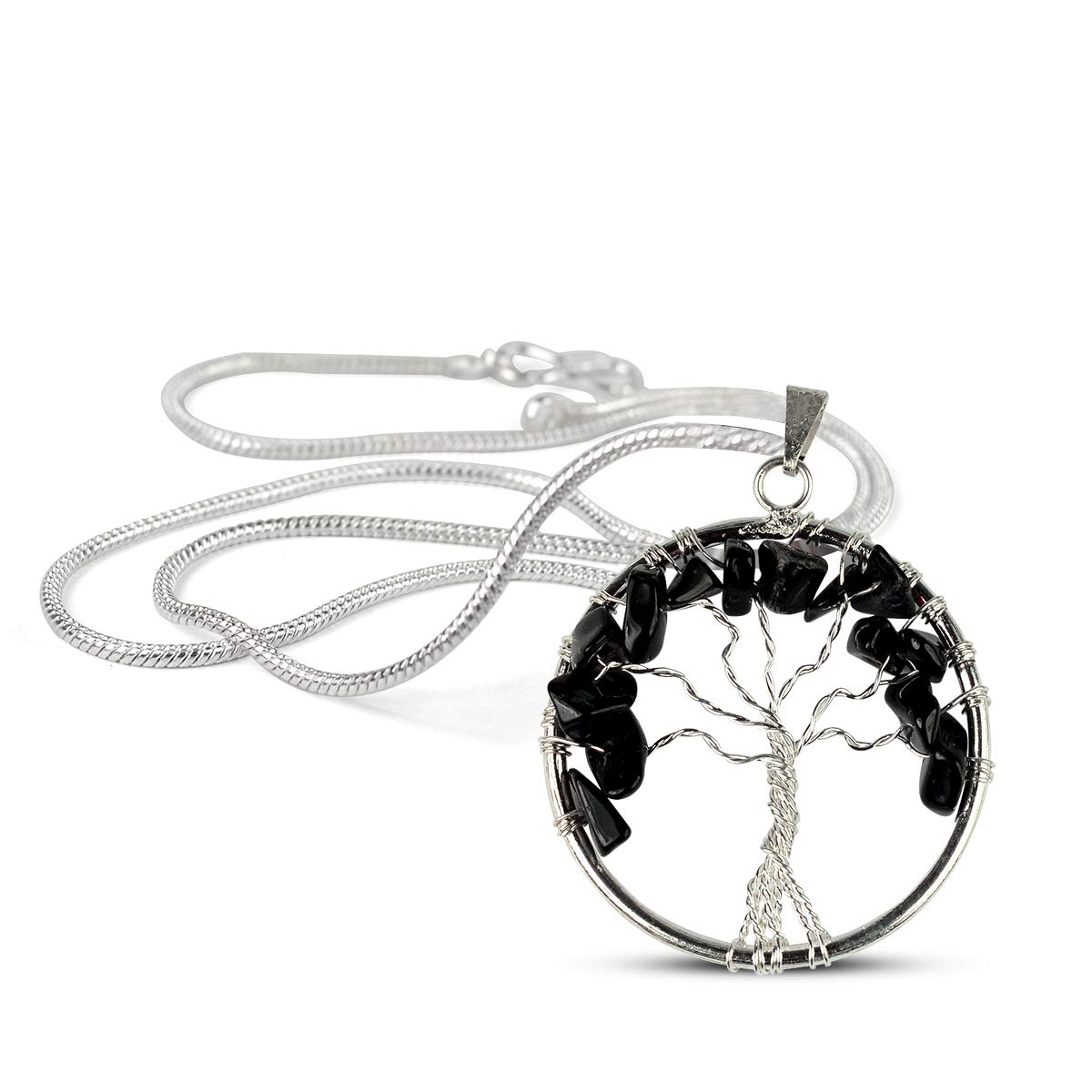 Natural Black Tourmaline Pendant Tree of Life Crystal Stone Pendant/Locket with Metal Chain for Reiki Healing and Crystal Healing Gemstone Size 35-40 mm for Unisex-image-46