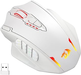 Redragon M913 Impact Elite Wireless Gaming Mouse, 16000 DPI Wired/Wireless RGB Gamer Mouse with 16 Programmable Buttons, 45 Hr Battery and Pro Optical Sensor, 12 Side Buttons MMO Mouse,White