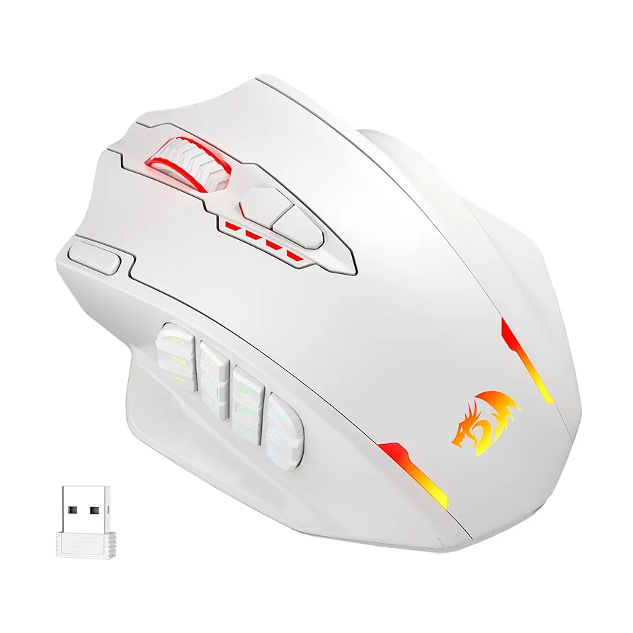 Redragon M913 Impact Elite Wireless Gaming Mouse, 16000 DPI Wired/Wireless RGB Mouse with 16 Programmable Buttons, 45 Hr Battery and Pro Optical Sensor, 12 Side Buttons MMO Mouse