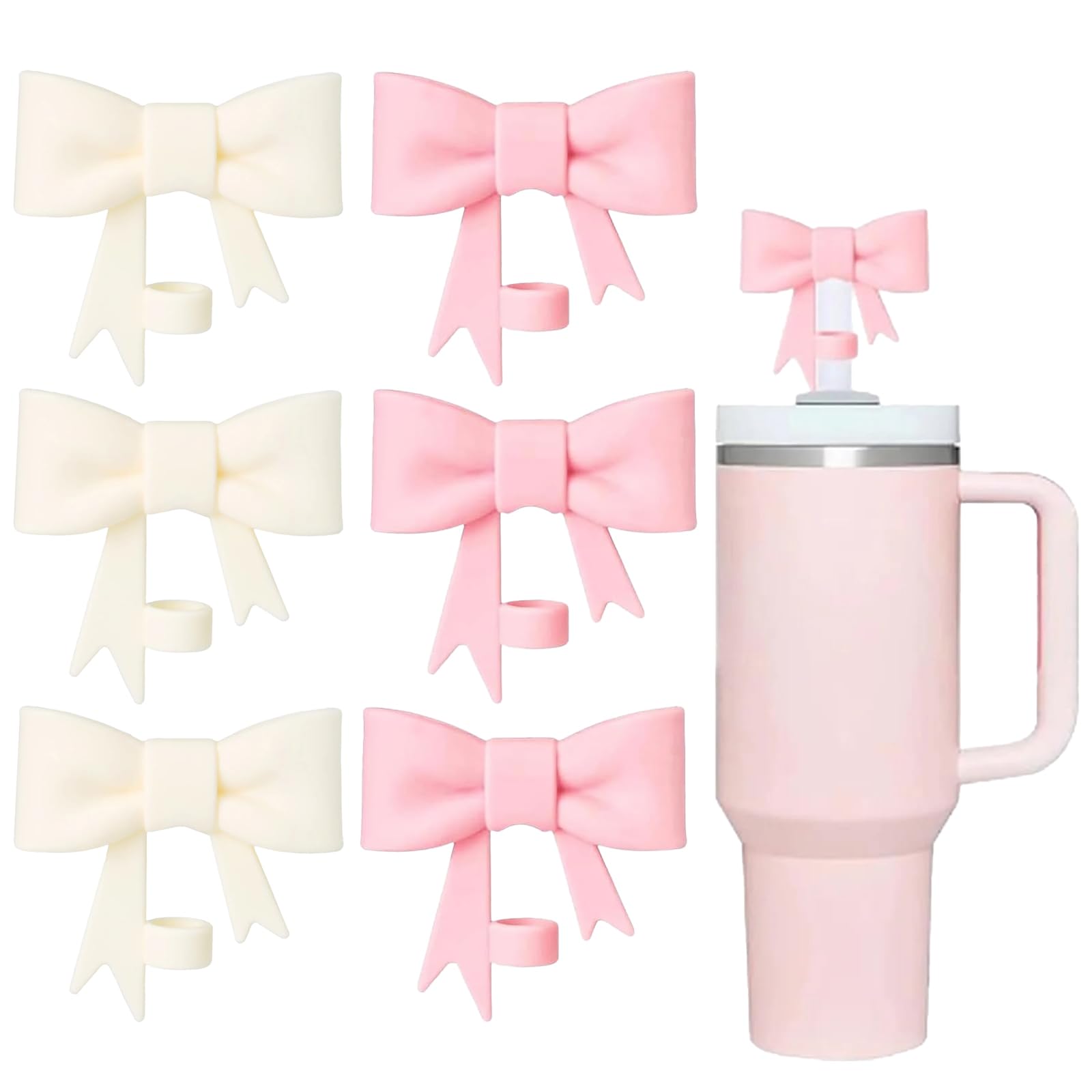 6er Set Stanley Strohhalm-Abdeckungen – Rosa Bogen-Silikonkappen, 10 Mm, Für 30 & 40 Oz Becher
