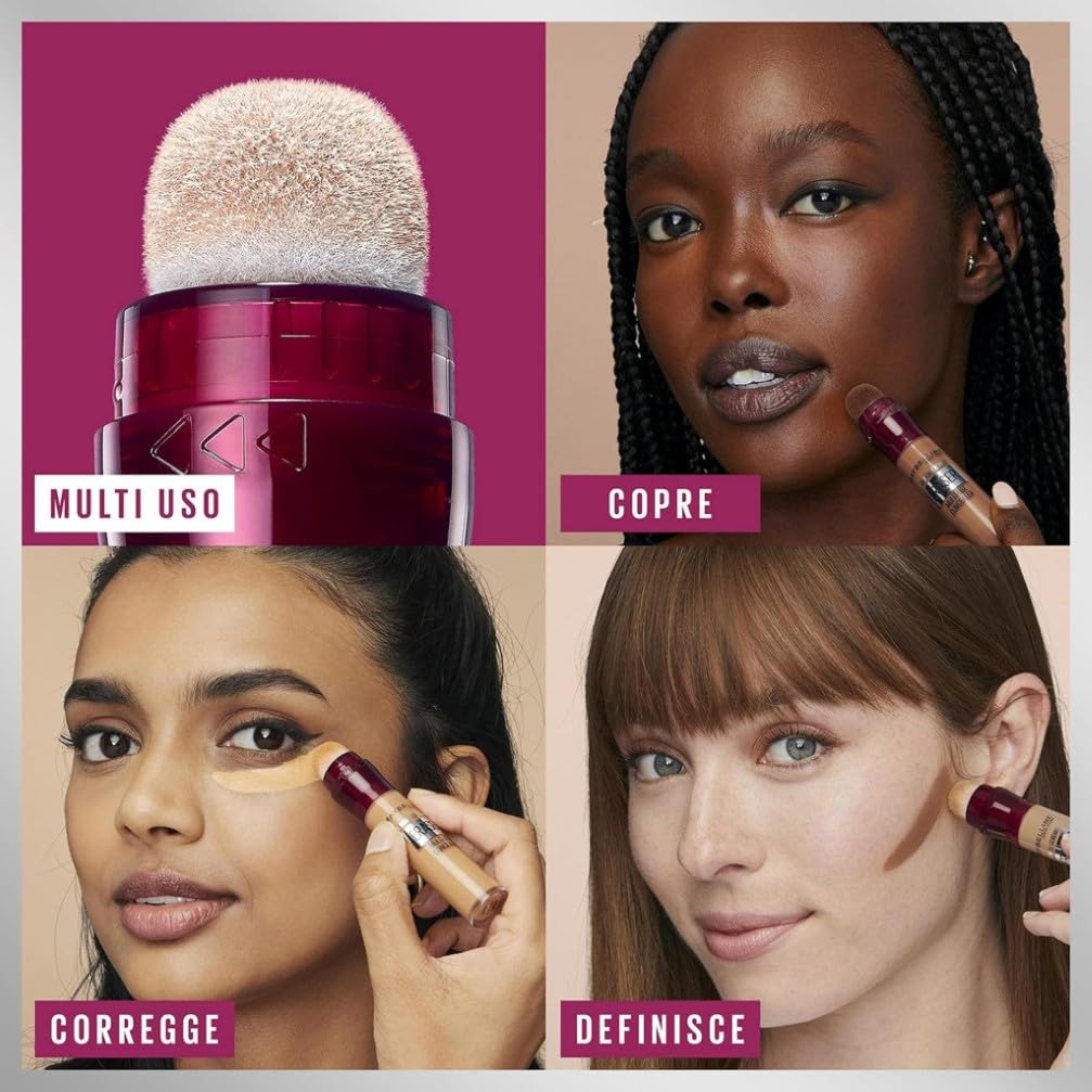Maybelline New York Correttore Multi-Uso, Idratante e con Coprenza Modulabile, Imperfezioni e Occhiaie Coperte, Con Bacche di Goji e Haloxyl, Cancella Età, Tonalità: 01 Light, 6,8 ml