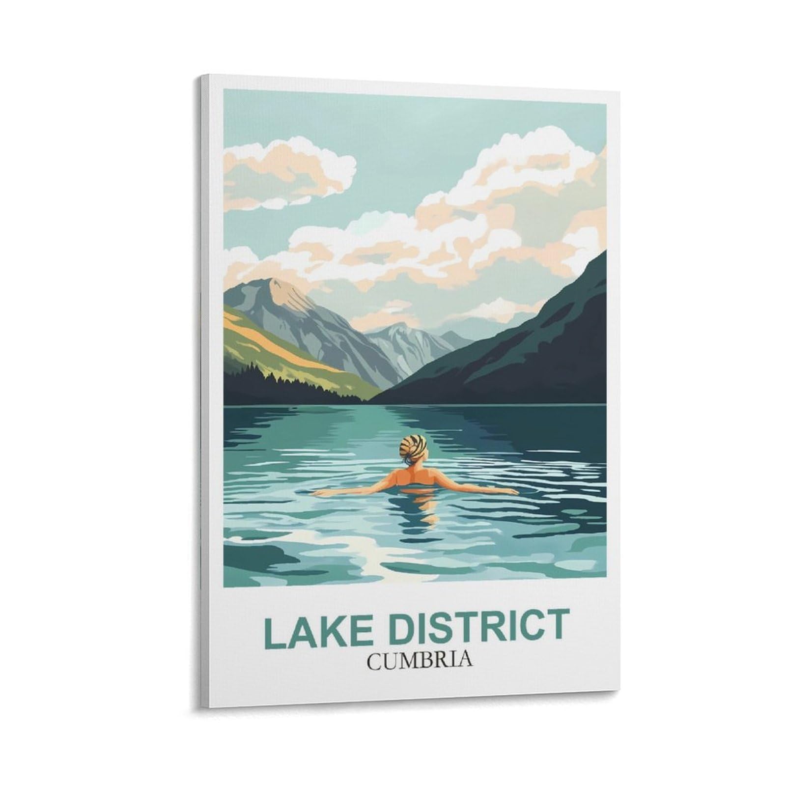 Clfmhnas Frame-Style Lake District Cumbria Vintage Travel Poster 08X12inch(20X30cm) Canvas Wall Art Prints