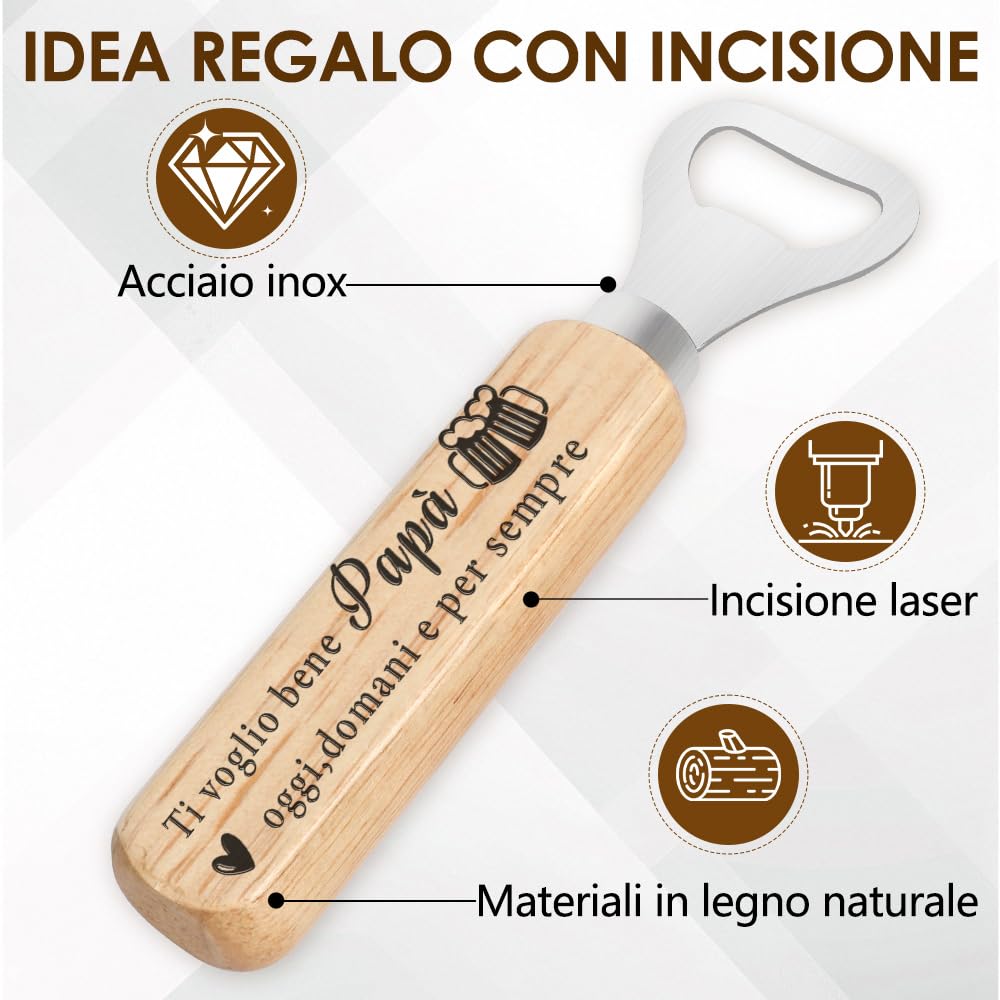 Apribottiglie inciso: un regalo unico per papà o per il compleanno, la festa del papà. Apribottiglie personalizzato. Regalo per il nonno - Italia