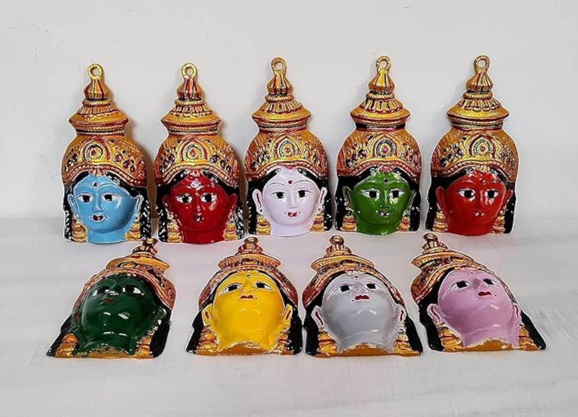 Nava Durga Faces Metal Wall Decor, 8 Inches, 9 Colours