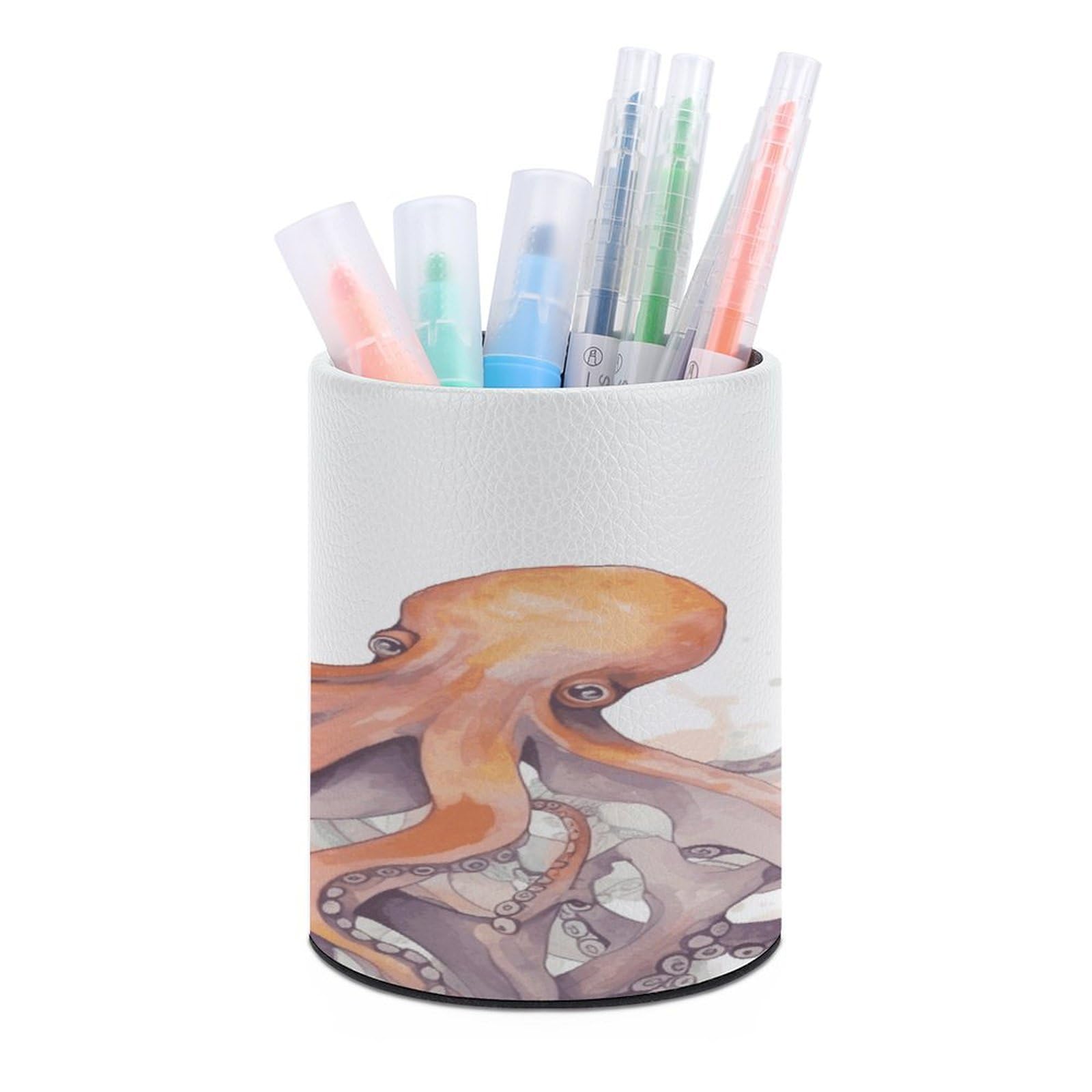 VstaDank Octopus Tentacles Pen Holder Leather Pencil Cup Round Pencil Holder for Desk Organizer Personalized Pen Cup Fashion Pen Organizer Makeup Brush Holders for Office Home&Gift