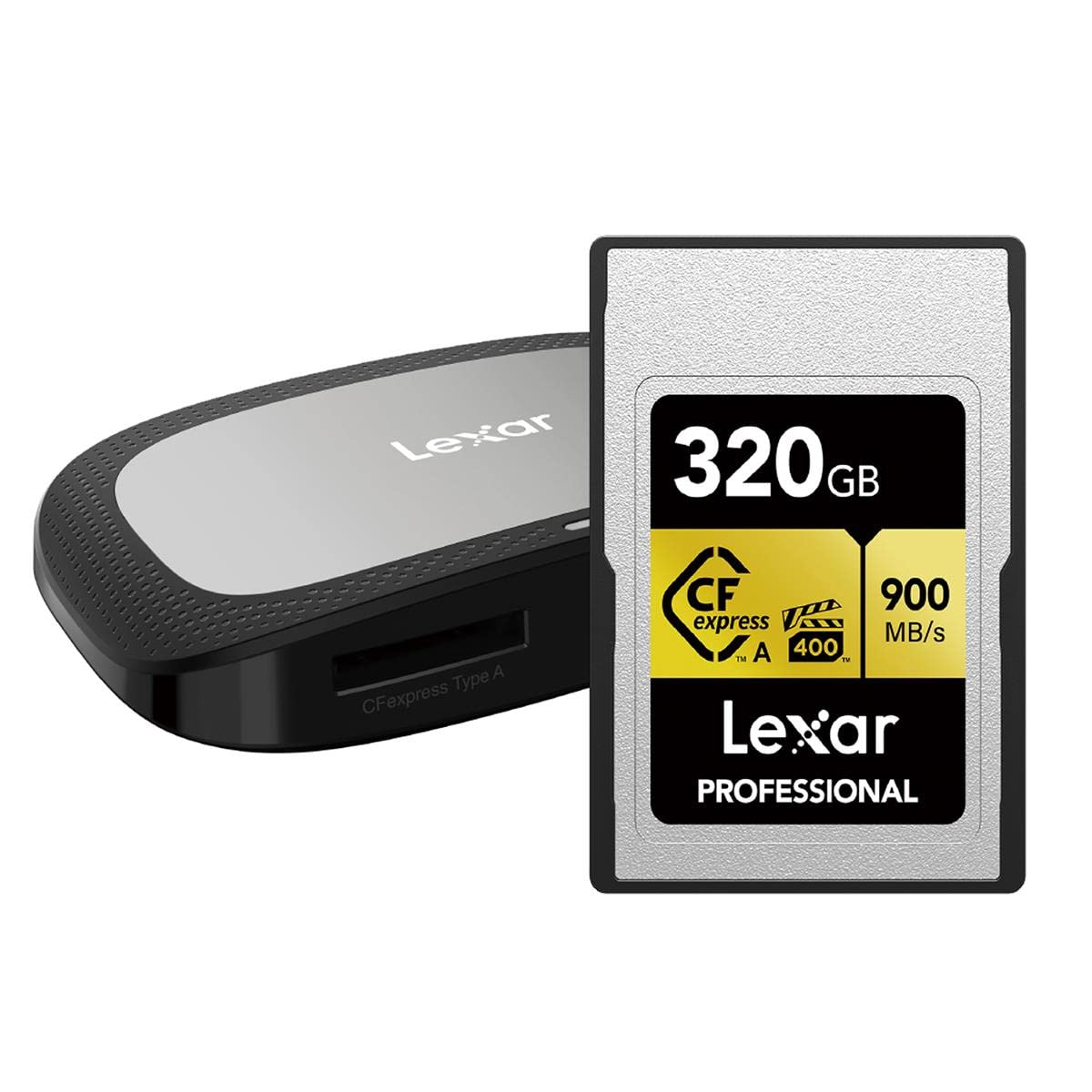 Lexar Professional 320GB CFexpress Type A Card Gold Series + Type A/SD USB 3.2 Gen 2 Reader, Card Up to 900MB/s Read, Cinema-Quality 8K Video, Rated VPG 400 (LCAGOLD320G-RNRNG)