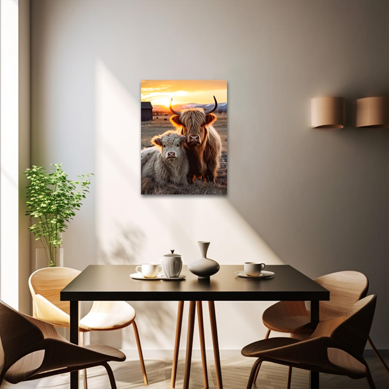 CXHOSTENT Highland Cow Canvas Wall Art Farmhouse Wall Decor Rustic Farm Animal Painting Cattle Picture Prints for Bathroom Kitchen Decor Framed (Cow-1 - Image 4