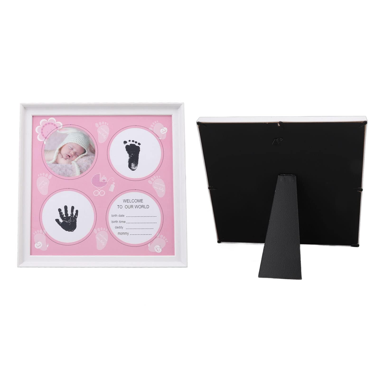 Kit per impronte di piedi del bambino, cornice in plastica per foto e impronte dei piedi del bambino (rosa)