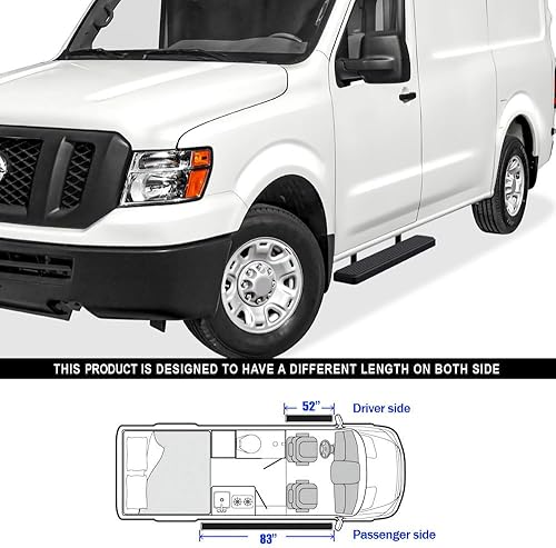 Miniatura 6 de APS Estribos de 5 pulgadas, color negro, compatibles con Nissan NV 1500 2500 3500 2012-2021 Van de tamaño completo de 3 puertas (barras Nerf barras