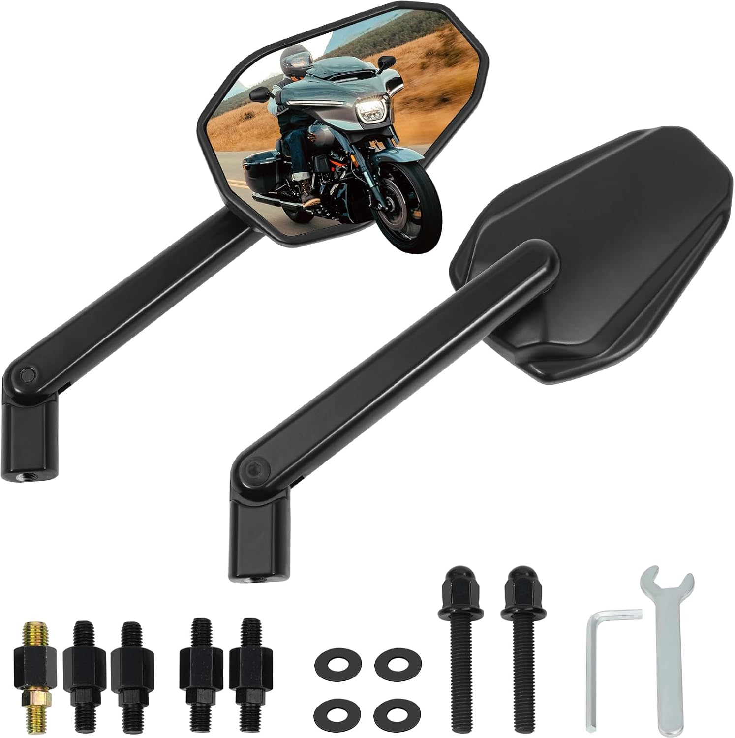 For Harley Mirrors, Esploraori Motorcycle Mirrors Compatible with Harley Davidson, 8MM 10MM Adjustable Folding Mirror for Harley Sportster Softail Road King Vulcan Vstar Street Glide and More