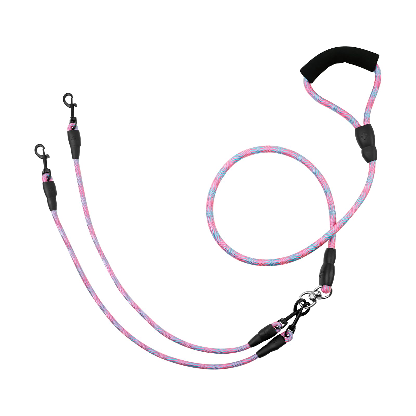 Double Dog Lead for Walking 2 Dogs No Tangle, Dual Leash Splitter with Double Ended Clips