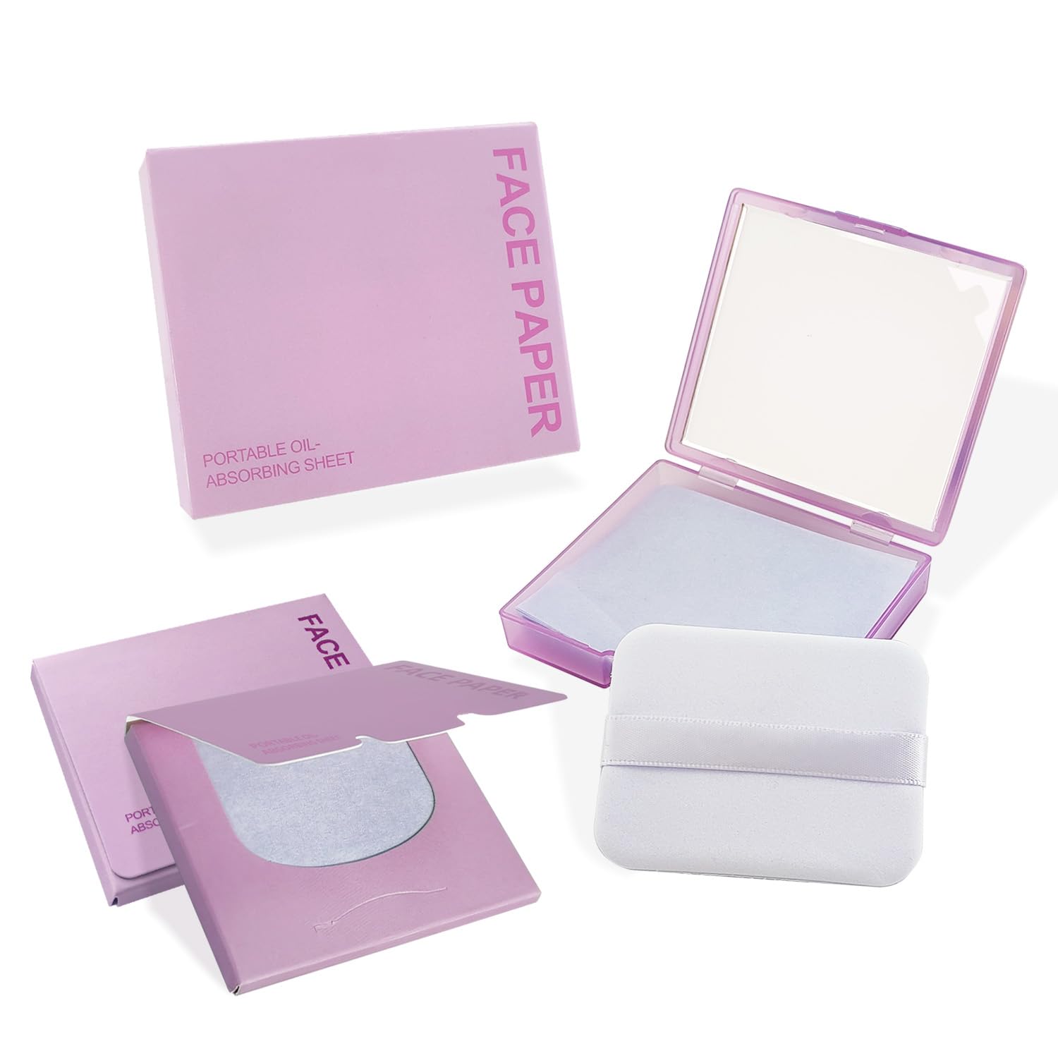 BOROLA 3-in-1 Oil Blotting Paper Set for Face Oil Absorbing Sheets with Mirror & Adhesive Makeup Puff, With Replacement Packs Blotting Papers for Oily