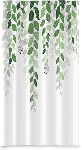 Vista 18 de Yeele Cortinas de ducha de tela acuarela con hojas de eucalipto estilo campestre floral para baño, cortina larga natural de primavera, impermeable