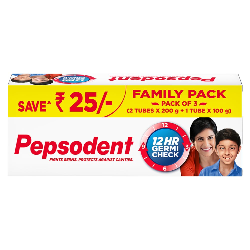 Pepsodent Germicheck 8 Actions, Whole Mouth Toothpaste Fights Teeth, Gum & Tongue Germs, Prevents Cavity, Promotes Oral Hygiene, Family Pack, 500 g