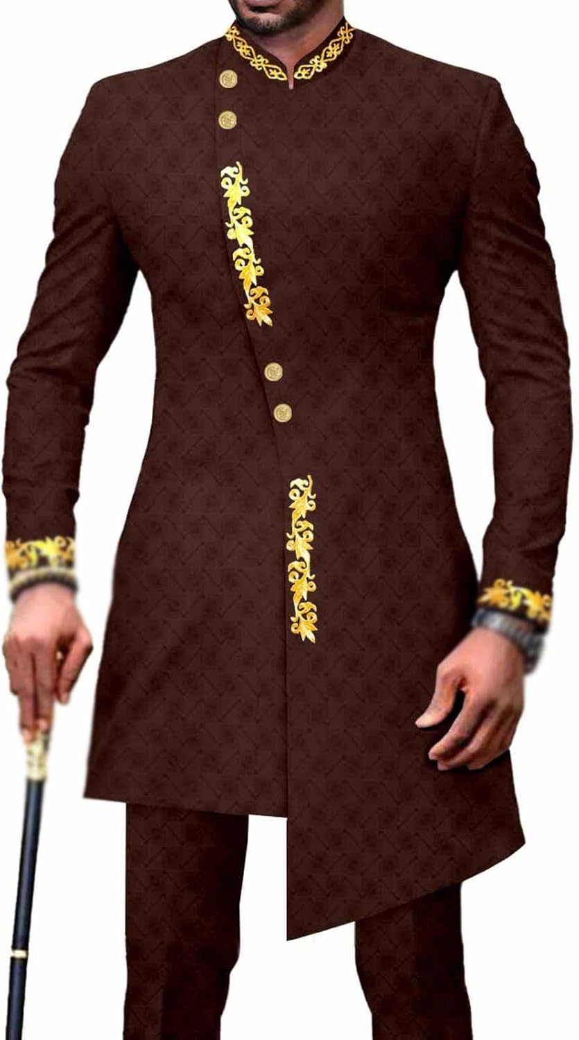 Ourmoon African Clothes for Men 2 Piece Set Dashiki Shirts and Pants Traditional Clothing Formal Tribal Suit Tracksuit