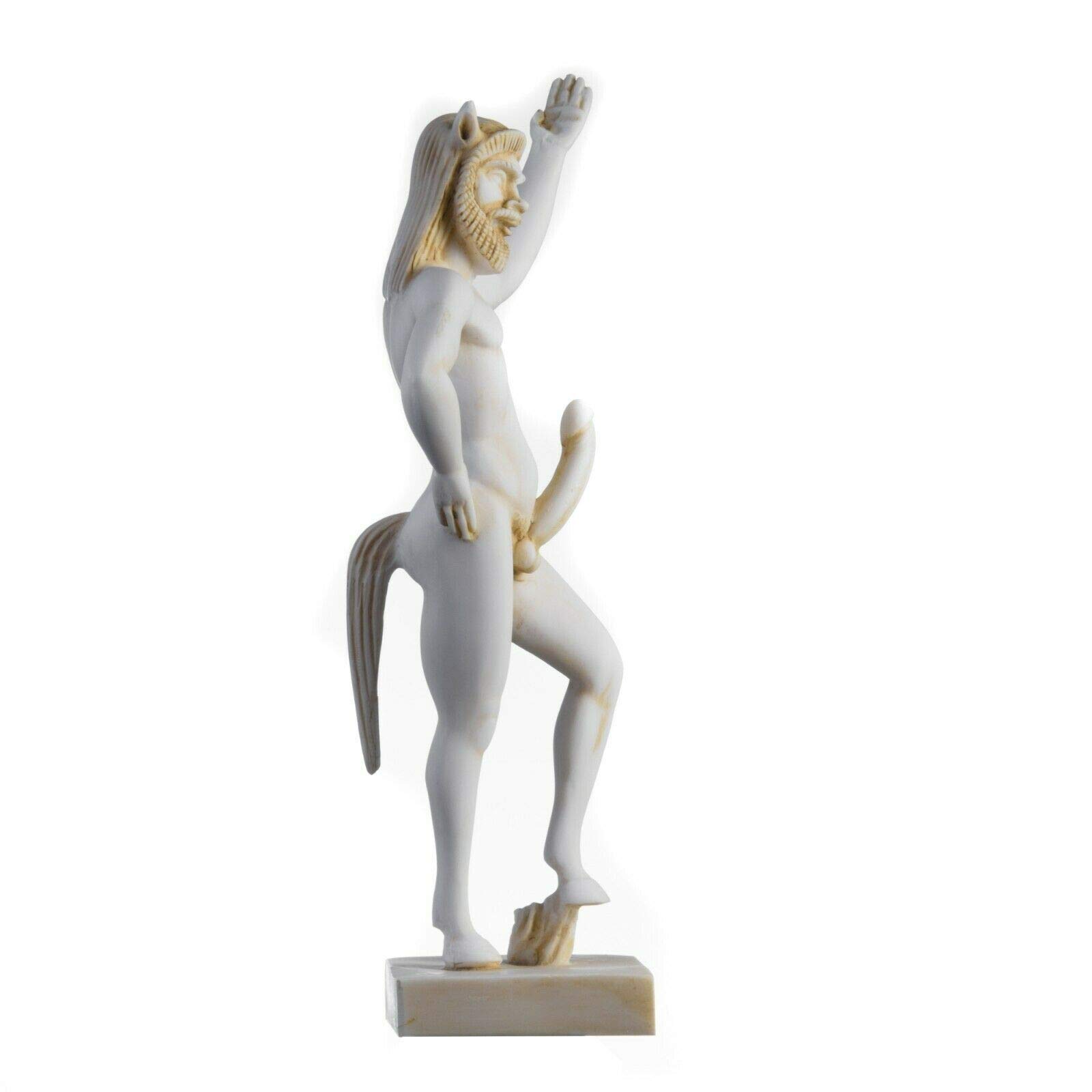 BeautifulGreekStatues Satyre Pan Panas Statue Grecque Romaine à la Main en Albâtre Figure Masculine Or 32cm